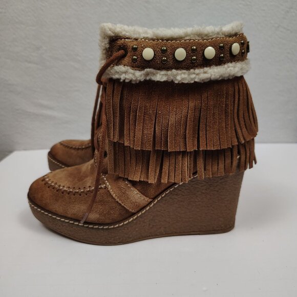 Sam Edelman Kemper Fringe Wedge Bootie In Suede Womens size 8M - Picture 2 of 11